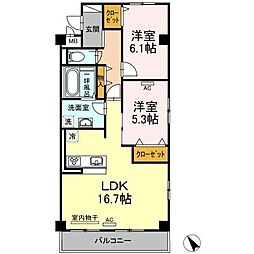 JR山陽本線 福山駅 4kmの賃貸マンション 3階2LDKの間取り