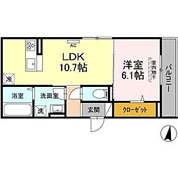 JR山陽本線 東福山駅 徒歩27分の賃貸アパート 3階1LDKの間取り