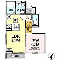 JR山陽本線 福山駅 8kmの賃貸アパート 1階1LDKの間取り