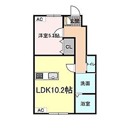 JR山陽本線 松永駅 徒歩5分の賃貸アパート 1階1LDKの間取り