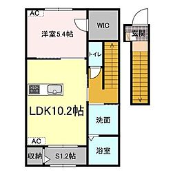 JR山陽本線 松永駅 徒歩5分の賃貸アパート 2階1LDKの間取り