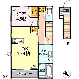 JR山陽本線 大門駅 徒歩15分の賃貸アパート 2階1LDKの間取り