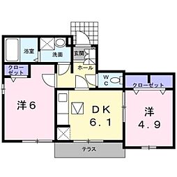 JR山陽本線 東尾道駅 徒歩33分の賃貸アパート 1階2DKの間取り