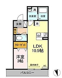 JR山陽本線 福山駅 徒歩37分の賃貸アパート 3階1LDKの間取り