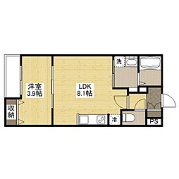 JR山陽本線 福山駅 徒歩7分の賃貸マンション 2階1LDKの間取り