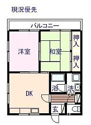 JR山陽新幹線 新尾道駅 徒歩27分の賃貸アパート 1階2DKの間取り