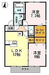 JR福塩線 横尾駅 徒歩32分の賃貸アパート 1階2LDKの間取り