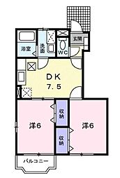 JR山陽本線 東福山駅 徒歩32分の賃貸アパート 1階2DKの間取り