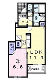 JR福塩線 高木駅 徒歩10分の賃貸アパート 1階1LDKの間取り