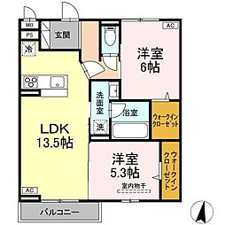 JR山陽本線 東福山駅 徒歩25分の賃貸アパート 2階2LDKの間取り