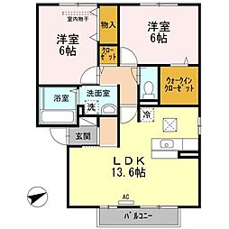 JR山陽本線 東福山駅 3.6kmの賃貸アパート 1階2LDKの間取り