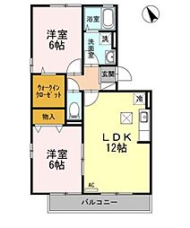 JR山陽本線 福山駅 5.3kmの賃貸アパート 1階2LDKの間取り
