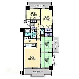 JR山陽本線 尾道駅 徒歩10分の賃貸マンション 3階4LDKの間取り