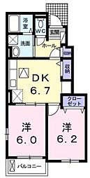 井原鉄道 いずえ駅 徒歩5分の賃貸アパート 1階2DKの間取り