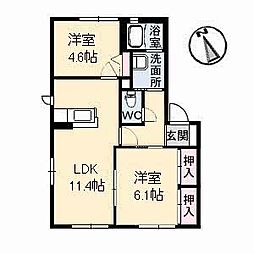 JR山陽本線 福山駅 4.1kmの賃貸アパート 1階2LDKの間取り