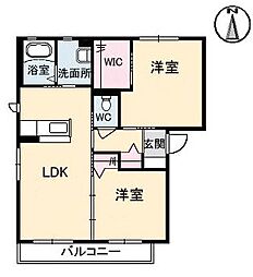 JR福塩線 道上駅 徒歩20分の賃貸アパート 2階2LDKの間取り