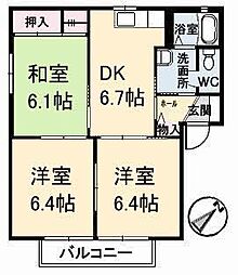 JR福塩線 上戸手駅 徒歩26分の賃貸アパート 1階3DKの間取り
