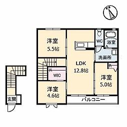 JR福塩線 高木駅 徒歩10分の賃貸アパート 2階3LDKの間取り