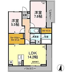 JR山陽本線 福山駅 徒歩10分の賃貸アパート 2階2LDKの間取り