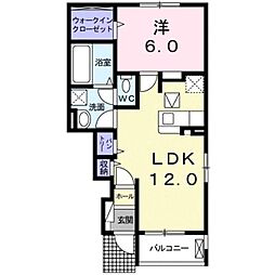JR福塩線 道上駅 徒歩20分の賃貸アパート 1階1LDKの間取り