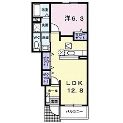 JR福塩線 万能倉駅 徒歩10分の賃貸アパート 1階1LDKの間取り