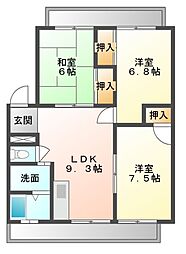 JR山陽本線 東福山駅 4kmの賃貸マンション 1階3DKの間取り