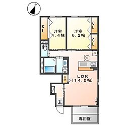 アルページュ 1階2LDKの間取り