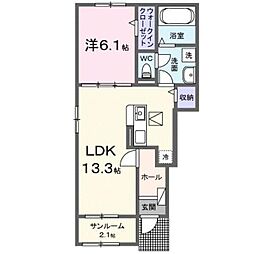JR山陽本線 大門駅 徒歩15分の賃貸アパート 1階1LDKの間取り