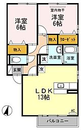 JR福塩線 横尾駅 徒歩15分の賃貸アパート 2階2LDKの間取り