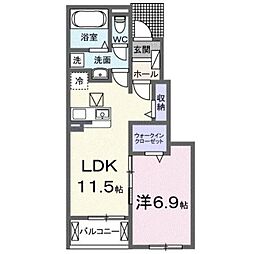 JR福塩線 横尾駅 徒歩20分の賃貸アパート 1階1LDKの間取り