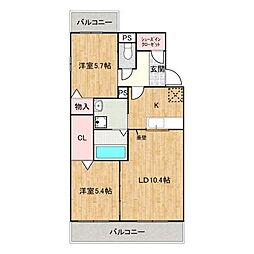 JR山陽本線 東福山駅 3.1kmの賃貸アパート 2階2LDKの間取り