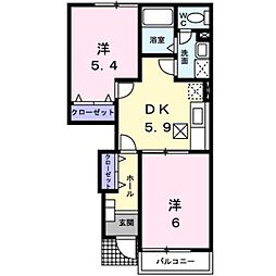 JR山陽新幹線 新尾道駅 徒歩37分の賃貸アパート 1階2DKの間取り