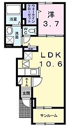 JR山陽本線 東福山駅 5.2kmの賃貸アパート 1階1LDKの間取り