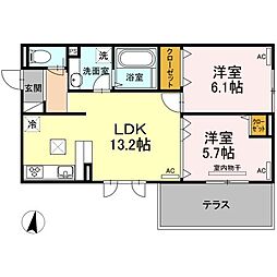 JR福塩線 道上駅 徒歩5分の賃貸アパート 1階2LDKの間取り