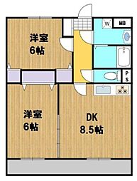 井原鉄道 湯野駅 徒歩16分の賃貸マンション 3階2DKの間取り