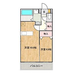 JR山陽本線 松永駅 徒歩22分の賃貸マンション 2階1LDKの間取り