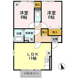 JR山陽本線 東福山駅 4kmの賃貸アパート 2階2LDKの間取り