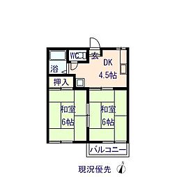 JR山陽本線 尾道駅 7.8kmの賃貸アパート 2階2Kの間取り