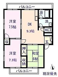 JR山陽本線 東福山駅 4kmの賃貸マンション 1階3DKの間取り