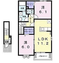 JR山陽本線 大門駅 4.1kmの賃貸アパート 2階2LDKの間取り