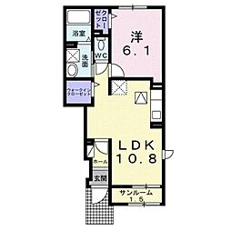 JR山陽本線 福山駅 4.6kmの賃貸アパート 1階1LDKの間取り