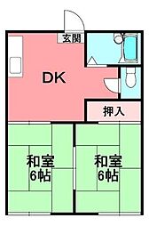 JR山陽本線 松永駅 徒歩5分の賃貸アパート 2階2DKの間取り