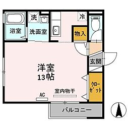 JR山陽本線 東福山駅 徒歩31分の賃貸アパート 1階ワンルームの間取り