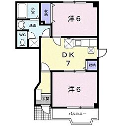 JR山陽本線 松永駅 バス15分 住宅前下車 徒歩5分の賃貸アパート 1階2DKの間取り