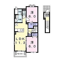 井原鉄道 御領駅 徒歩10分の賃貸アパート 2階2LDKの間取り