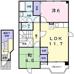 井原鉄道 井原駅 徒歩24分の賃貸アパート 2階2LDKの間取り