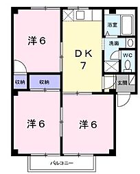 JR福塩線 高木駅 徒歩10分の賃貸アパート 1階3DKの間取り