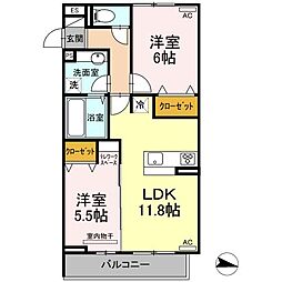 JR福塩線 万能倉駅 徒歩10分の賃貸アパート 2階2LDKの間取り