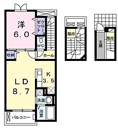 JR山陽本線 大門駅 徒歩1分の賃貸アパート 3階1LDKの間取り