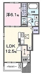 JR山陽本線 東福山駅 徒歩28分の賃貸アパート 1階1LDKの間取り